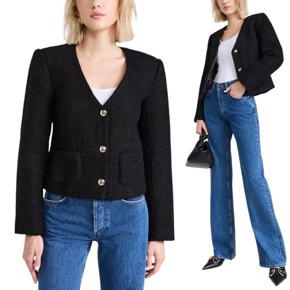 ANINE BING Anitta Black Boucle Tweed Jacket with Gold Buttons - Picture 1 of 11